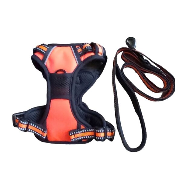 NWT Black And Orange Reflective Adjustable Dog Harness With Leash, Size XS - Picture 3 of 4